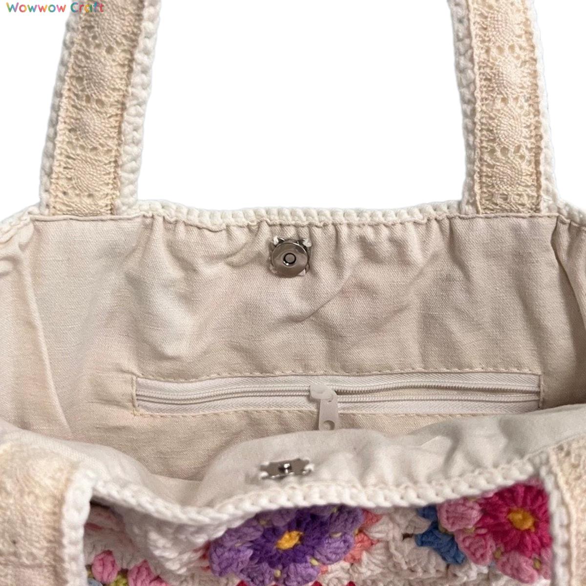 Shoulder Bags,Totes,Handmade Crochet Bags,Flower Splicing Granny Square Tote crocheted with Snow Fairy Yarn - High quality handmade crocheted shoulder bag